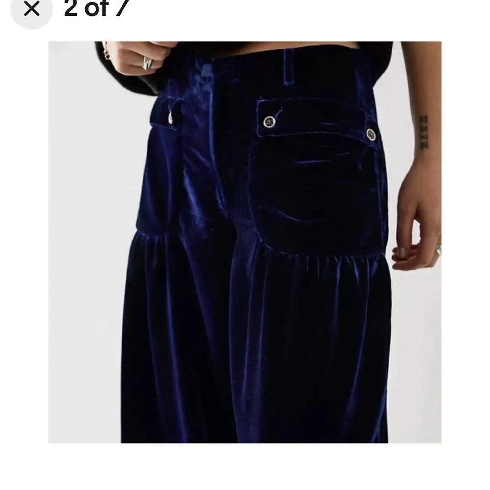 Free People WE THE FREE Lotus Velour Pants Boho Cinch Hem Oceana Blue Size 25 - Picture 3 of 9